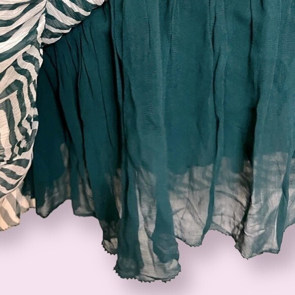 Isabel Marant Etoile Damia Ripple Print Ruched Tiered Silk Mini Dress Green 42 - Picture 9 of 11